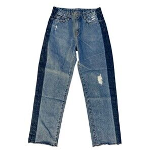 Carmar Women's size 26 Two Tone Distressed Cropped Jeans High Rise Raw Hem